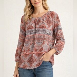Garnet Hill Silk Peasant Blouse Coral Maroon Size Large